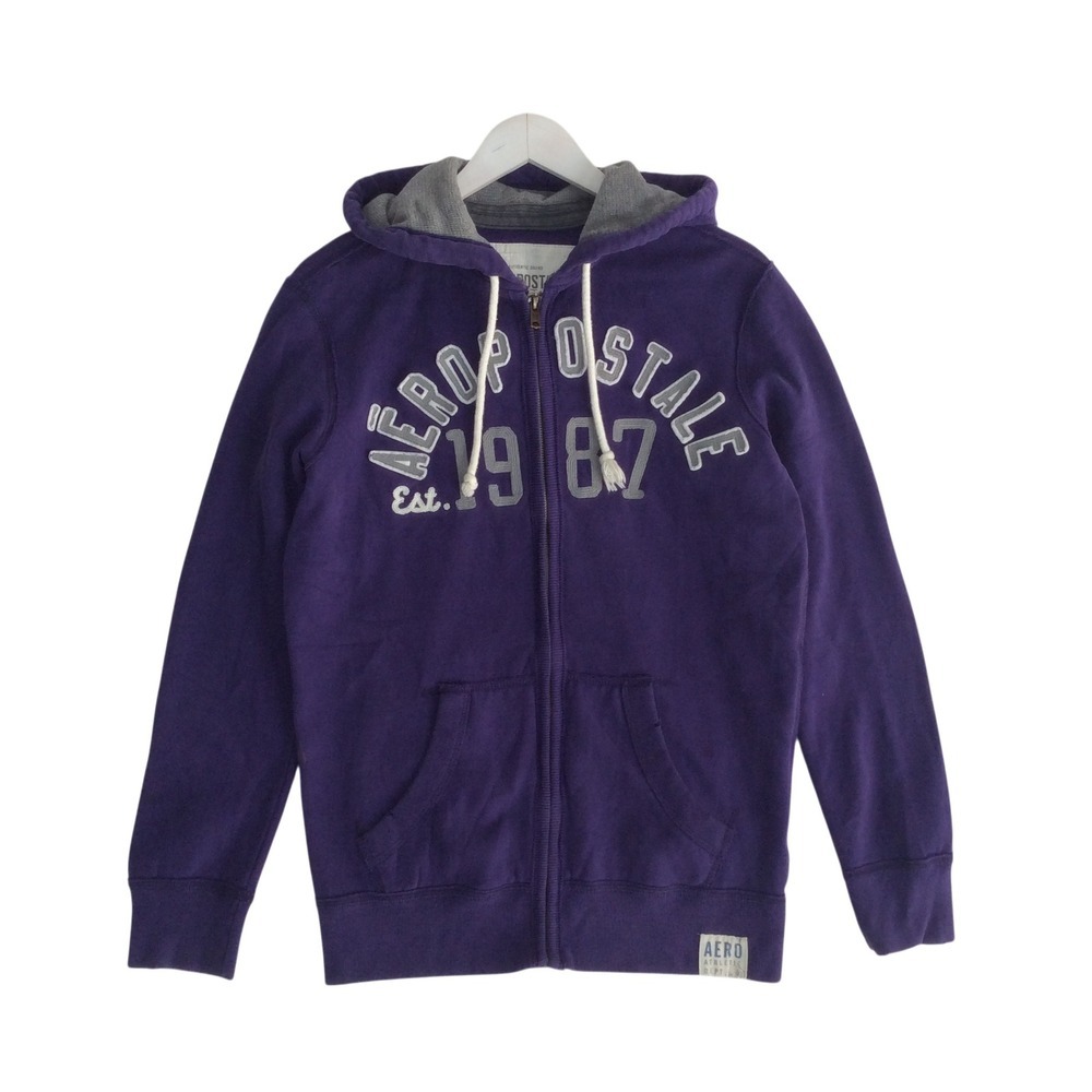 Aeropostale Womens XS Purple Full Zip Hoodie Sweatshirt 1987 Graphic Fleece‎